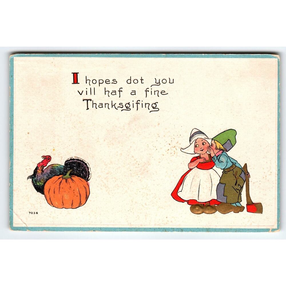 Vintage 1913 Thanksgiving Postcard Dutch Children & Turkey Pumpkin